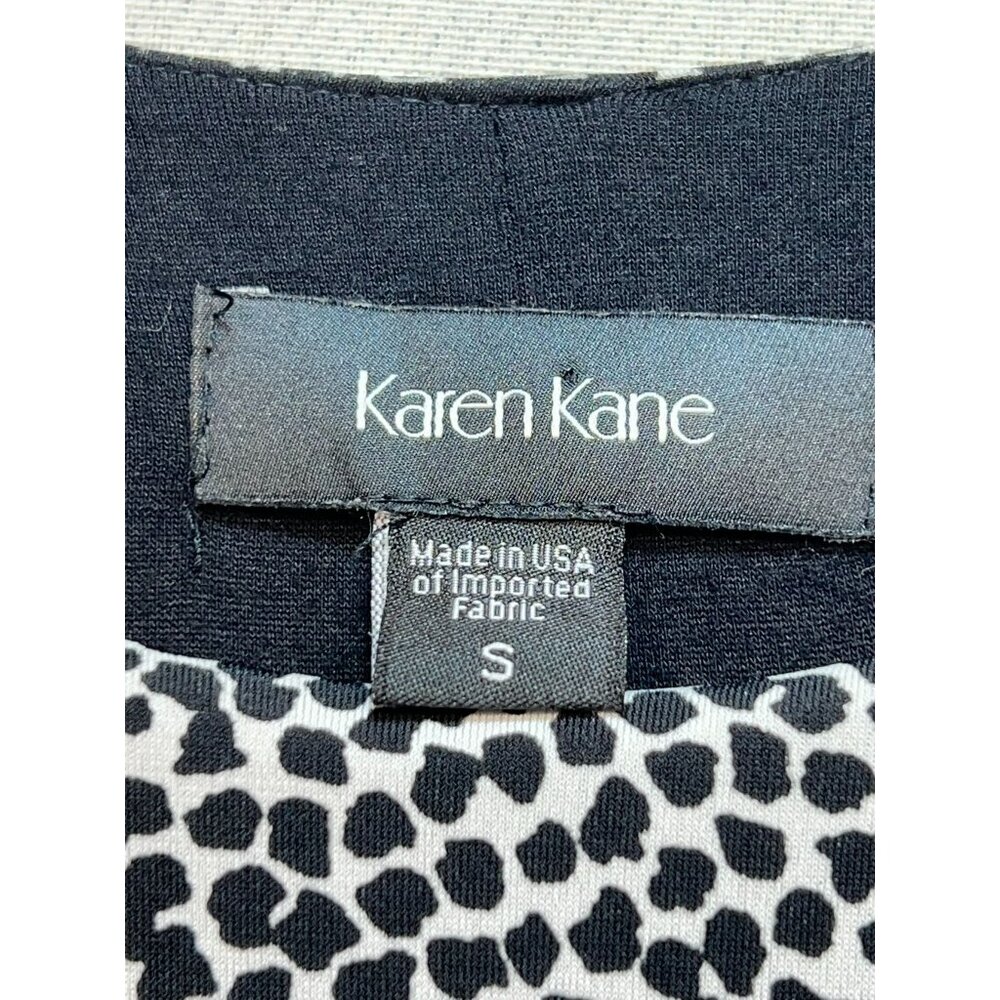 Karen Kane Women Side Shirred Bodycon Dress Long Sleeve Sz S Black White Cheetah - Picture 3 of 12